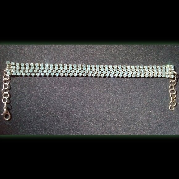 Long Silver Blue Jeweled Bracelet - Picture 1 of 1